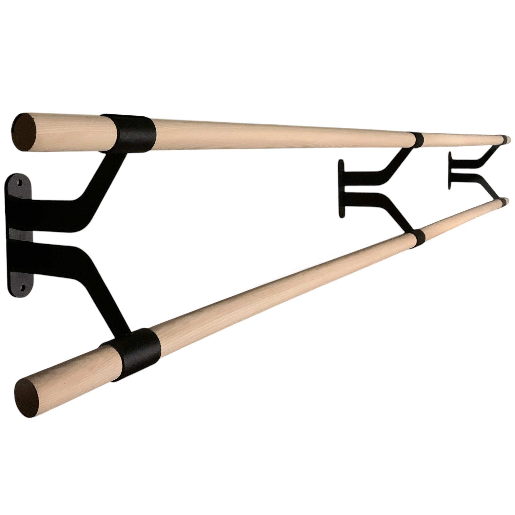 double wall-mounted wood ballet barre
